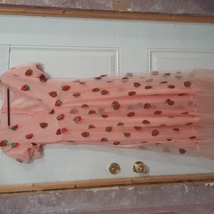 Strawberry Sequin Pink Dress with Lace Ruffles